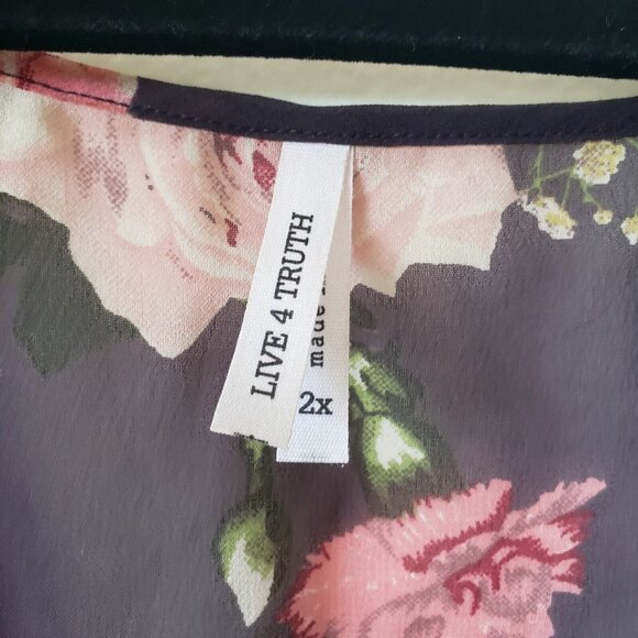 Live 4 Truth Duster Top Sheer Front Tie Floral Smocking Flowy Cover Up 2X Plus - Picture 7 of 10